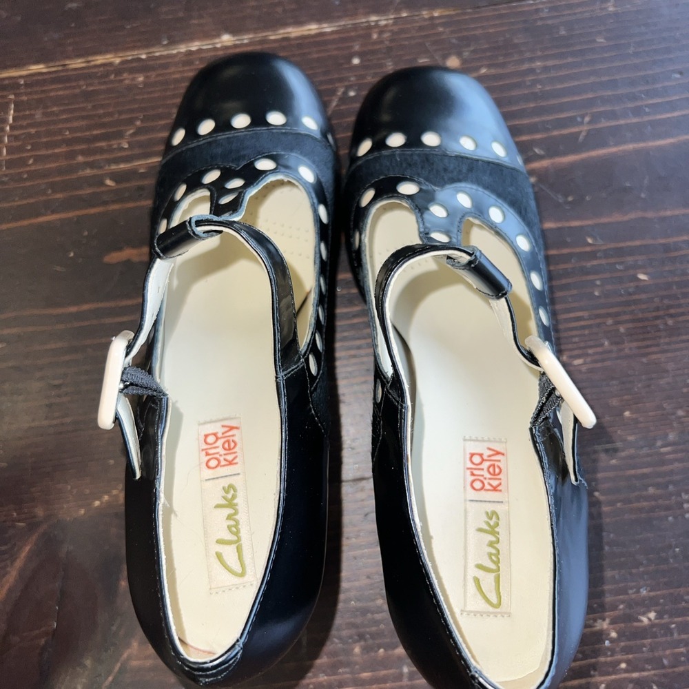 Orla Kiely X Clarks Orla Dotty Leather Mary Jane Sz7 Pinup Rockabilly Heels - Picture 5 of 8